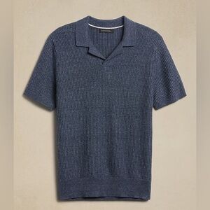 Banana Republic Theo Linen-Cotton Sweater Polo Shirt Pacific Navy Size Medium